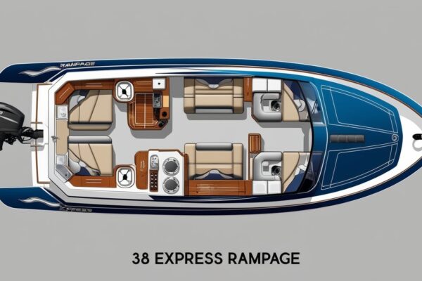 Floor plan of the 2003 38 Express Rampage yacht layout.