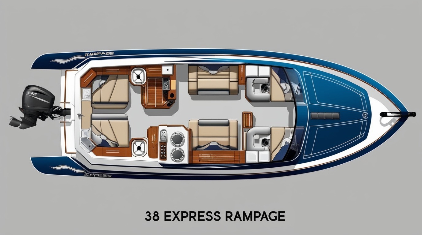 Floor plan of the 2003 38 Express Rampage yacht layout.